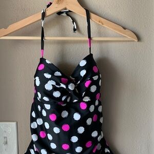 CATALINA Polka Dot Retro Fit Halter Tie One Piece Bathing Suit